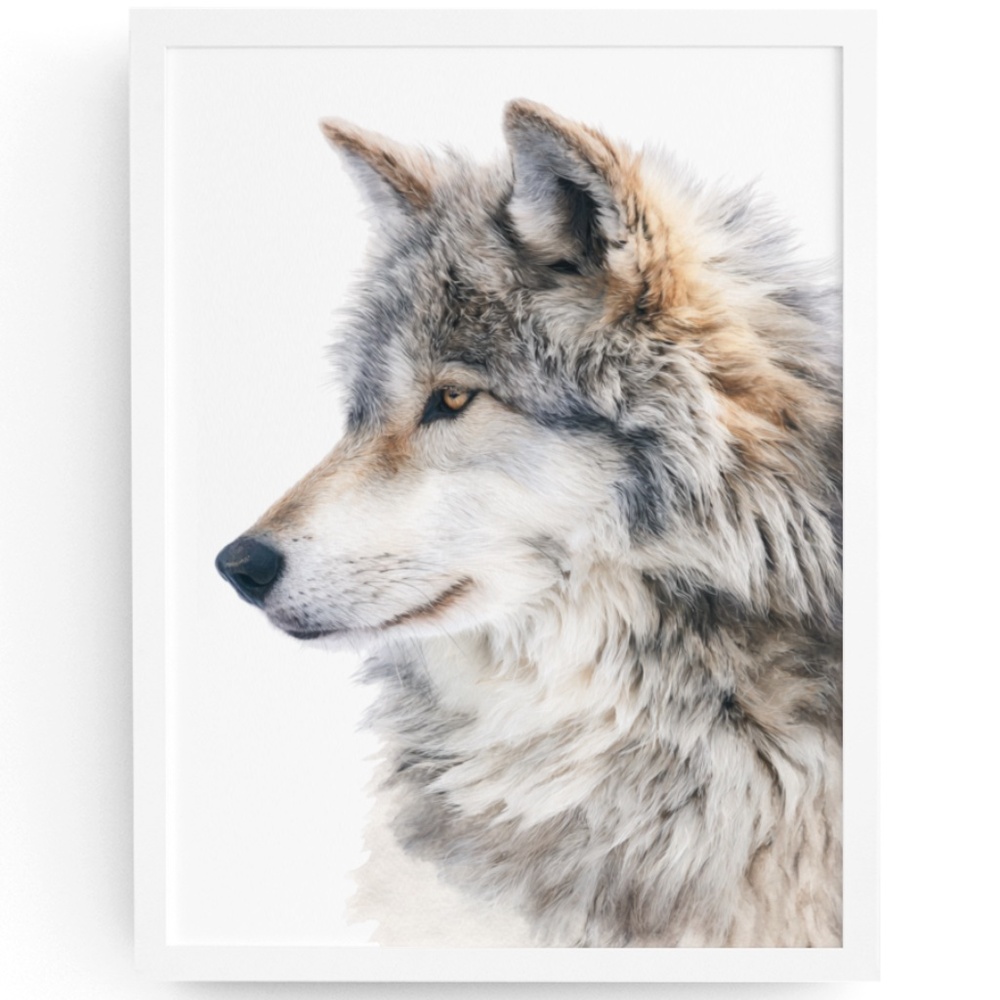 Watercolor Wolf with Mystical Aura Portrait Wall Art Print Poster, Unframed